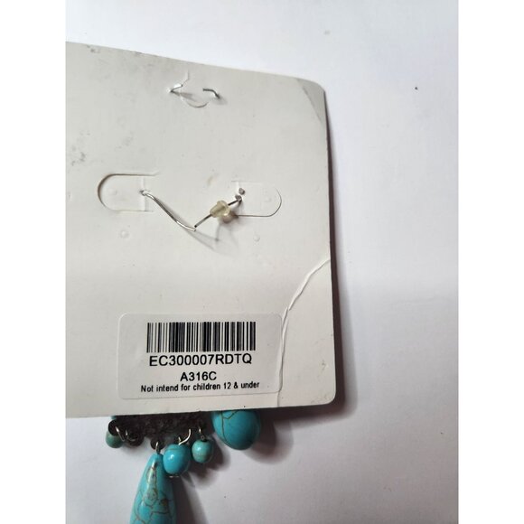 Faux Turquoise Silver tone Chandelier Earrings Ciel western statement party - Picture 3 of 3